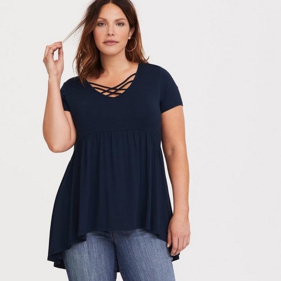 Torrid Blue Babydoll Tee - Plus Size 00 - Picture 2 of 11